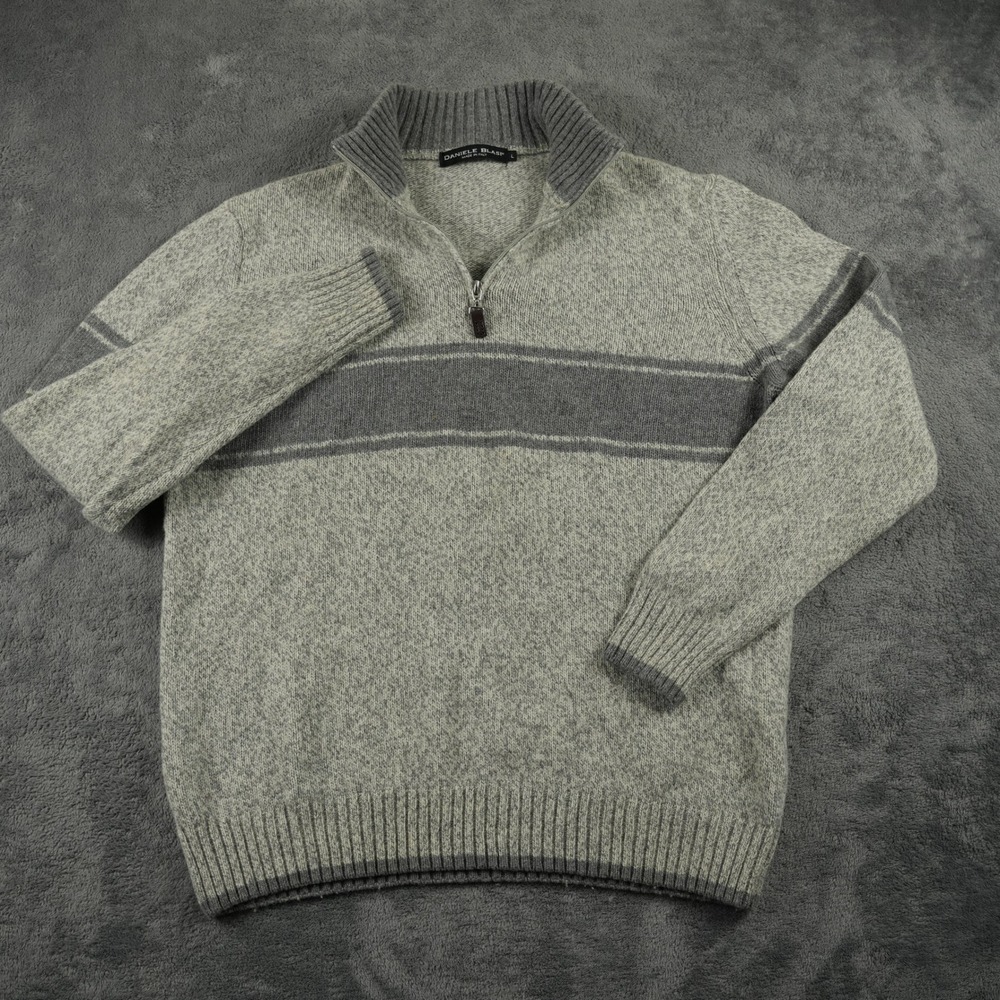 Daniele Blasi Sweater Mens L Wool Blend Quarter Zip Grey Striped Made in Italy - Picture 2 of 9